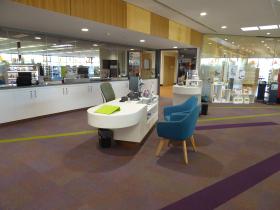 Internal library space with service desk and collections