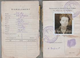 Vintage passport open to personal information page with a picture.
