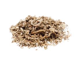 Small pile of dried spice leaves on white background