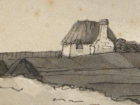 A landscape with tents and buildings