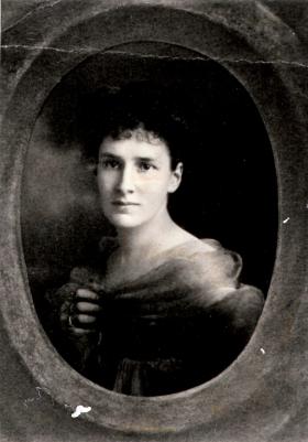 A black and white photo of Mabel Jupp
