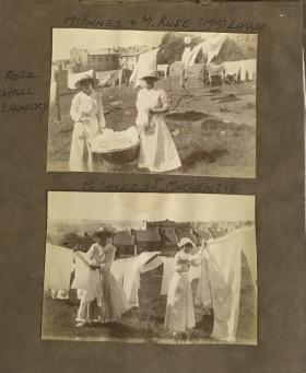 Mytle Innes and M. Ruse take in the laundry at Rose Hall convalescent home in Darlinghurst, c. 19??