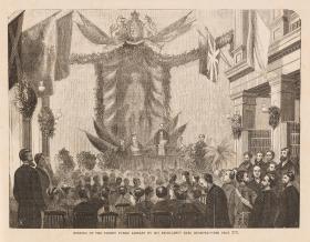 An illustration depicting a lavish gathering of gentlemen.