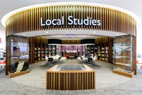 Local studies area in library with wooden design feature