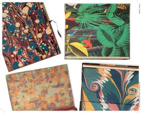 An assortment of four endpapers in various styles and colours.