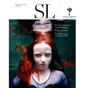 Image of a girl with long hair under water on cover of the Winter 2013 New South Wales State Library Magazine