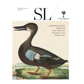 Duck standing on grass near water on cover of Spring 2011 New South Wales State Library Magazine
