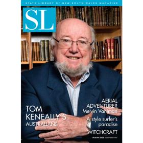 Novelist Thomas Keneally on cover of August 2009 New South Wales State Library Magazine