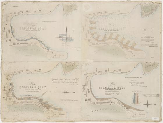 Plan of the Circular Quay including the Harbor Steamers Wharf, scheme for affording additional wharf accommodation at the Circular Quay