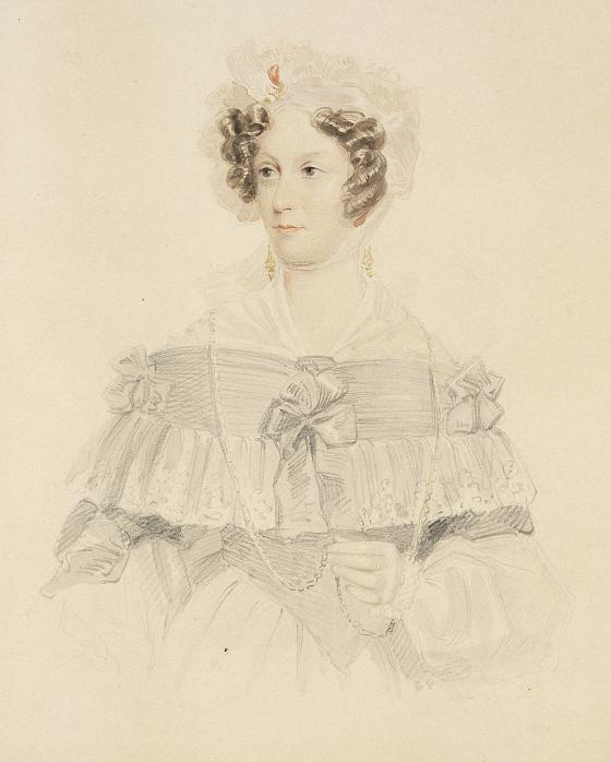 Sketch portrait of a colonial-era woman.