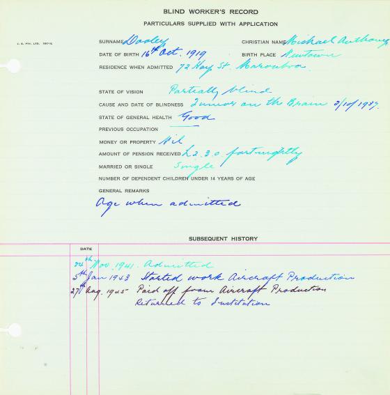 A form, filled out in light blue ink with cursive handwriting.