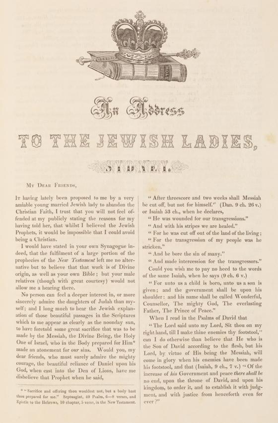 An Address to the Jewish ladies, Sydney, 1854	