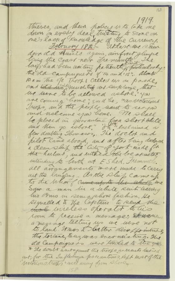 Page of handwritten English text which can be seen is part of a book or notebook. It's dated 1919 in the top right corner.