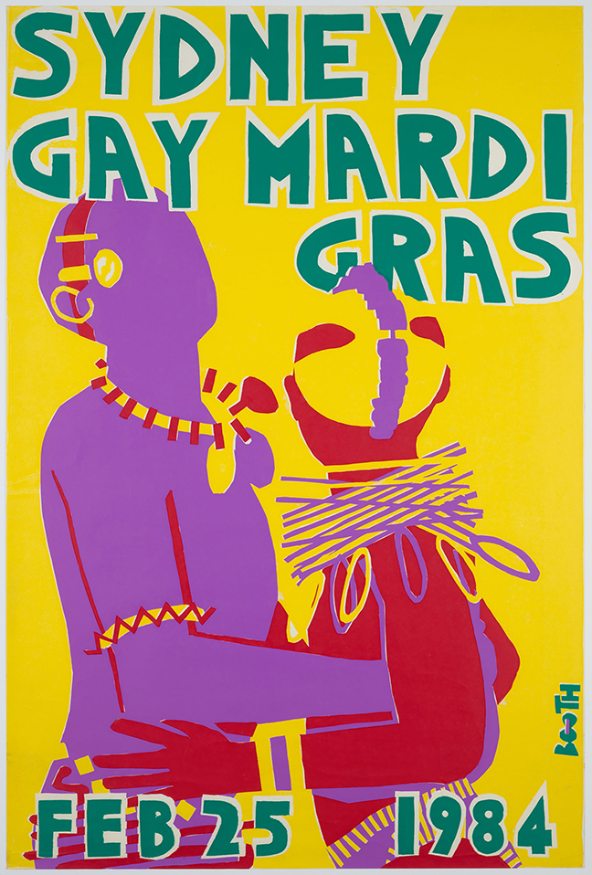 Colourful poster with the words 'Sydney Gay Mardi Gras'