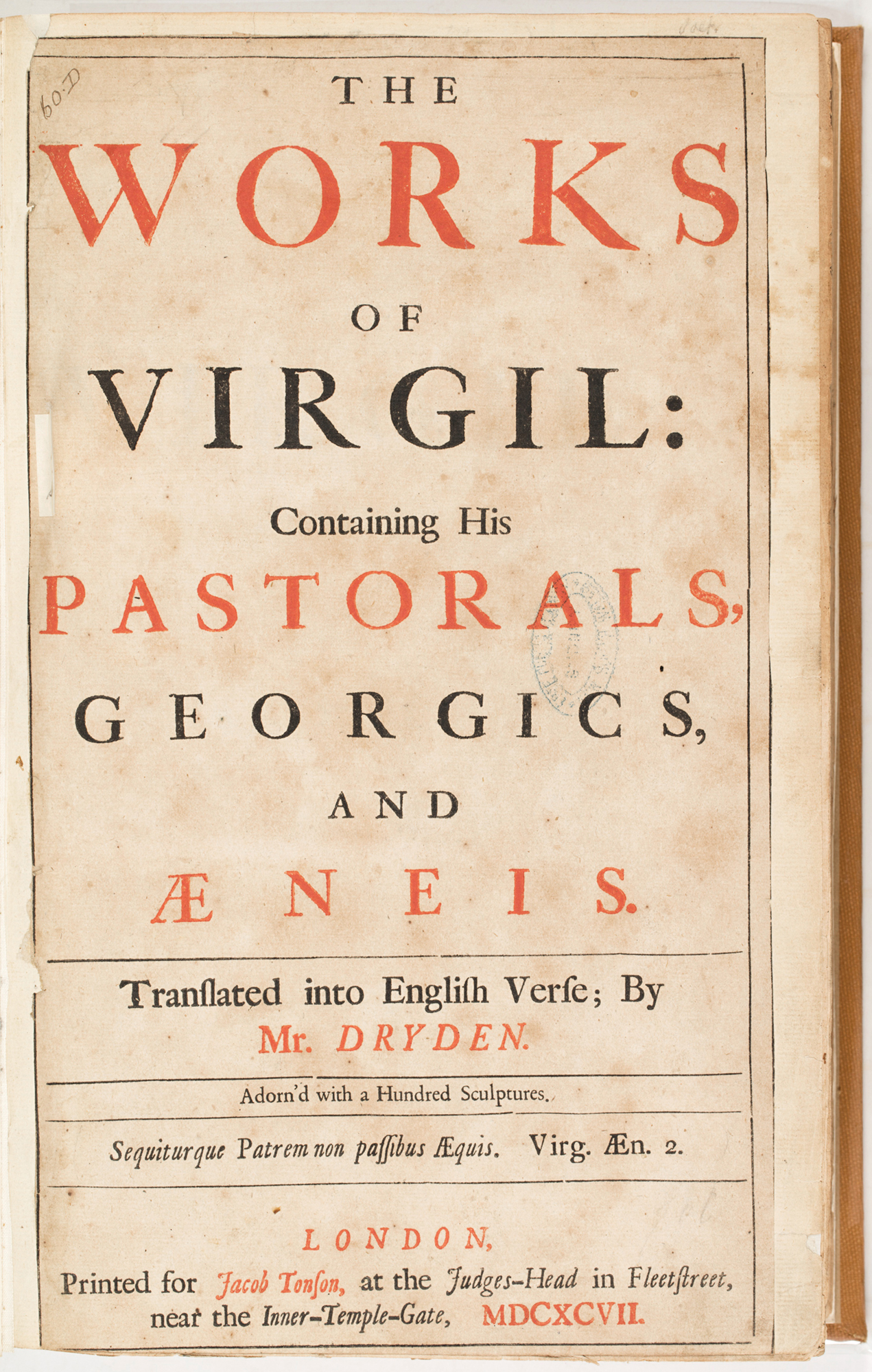 The works of Virgil: containing his Pastorals, Georgics, and Aeneis, 1697, by John Dryden