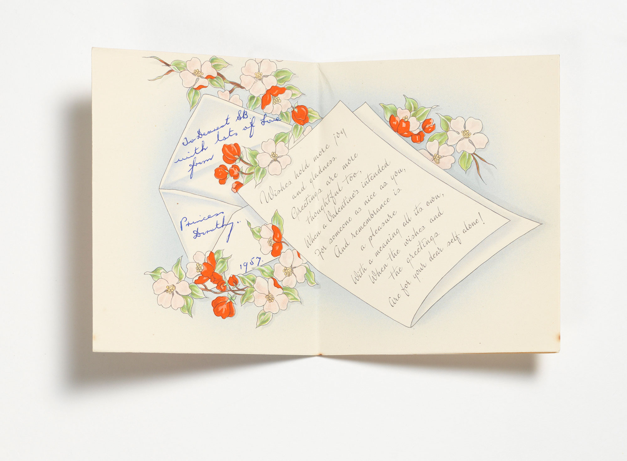 Inside of a Valentine's Day greeting card, with a romantic message on a graphic of a letter.