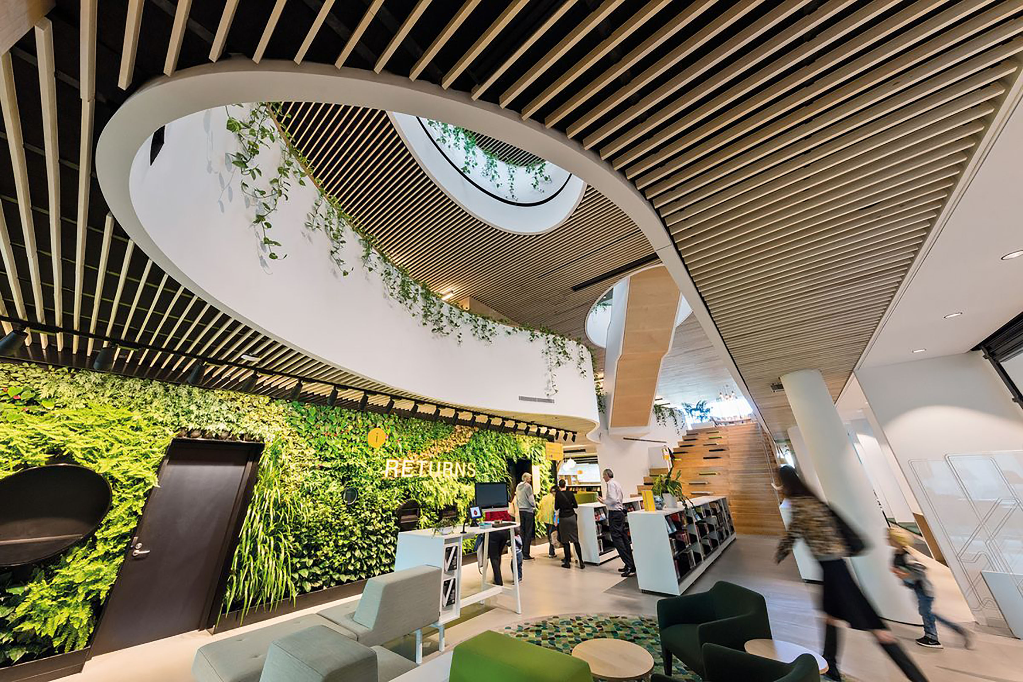 Green wall inside a library building