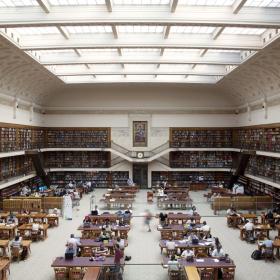 Mitchell Library Reading Room from above with bookcases and desks