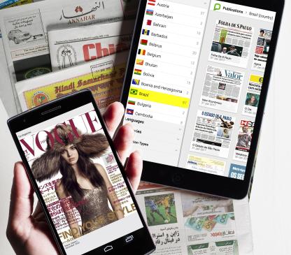 View of magazines on phone and tablet